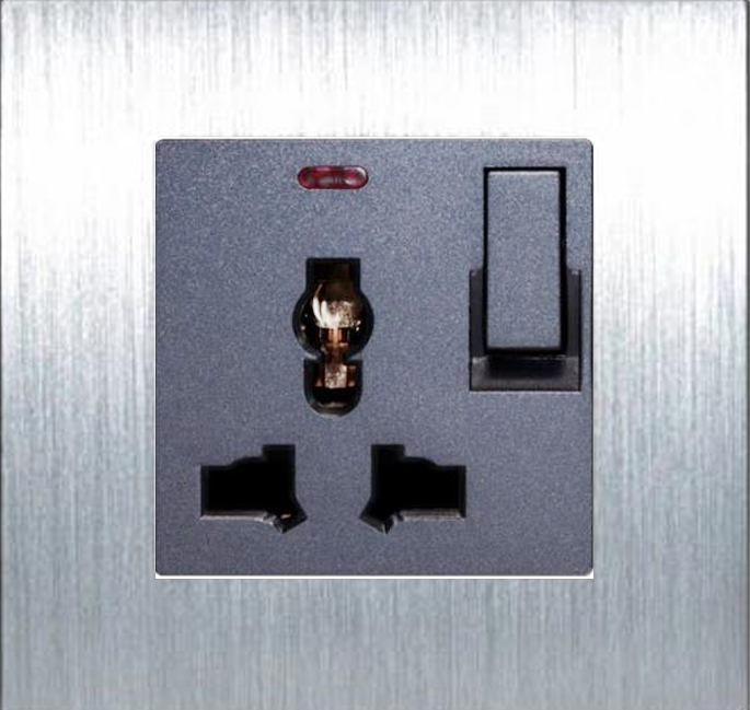 Sol Aluminum 1 Gang Universal switched socket with LED