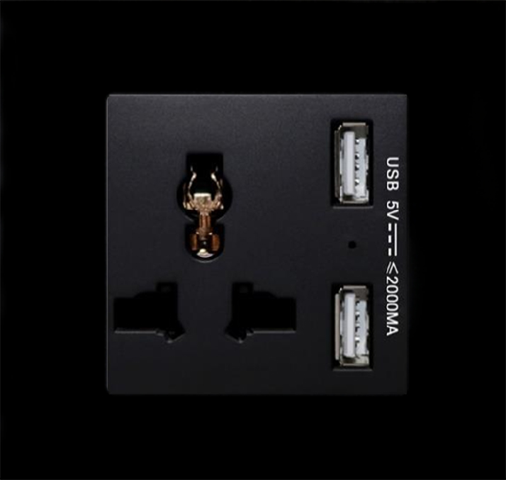 SOL-PLG-USB-B& SOL-COV1-GLS-B SOL Universal switched socket with 2 USB Charger