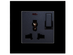 SOL-COV1-GLS-B & SOL-PLG-UNV-B Sol Black Glass 1 Gang Uni switch socket LED